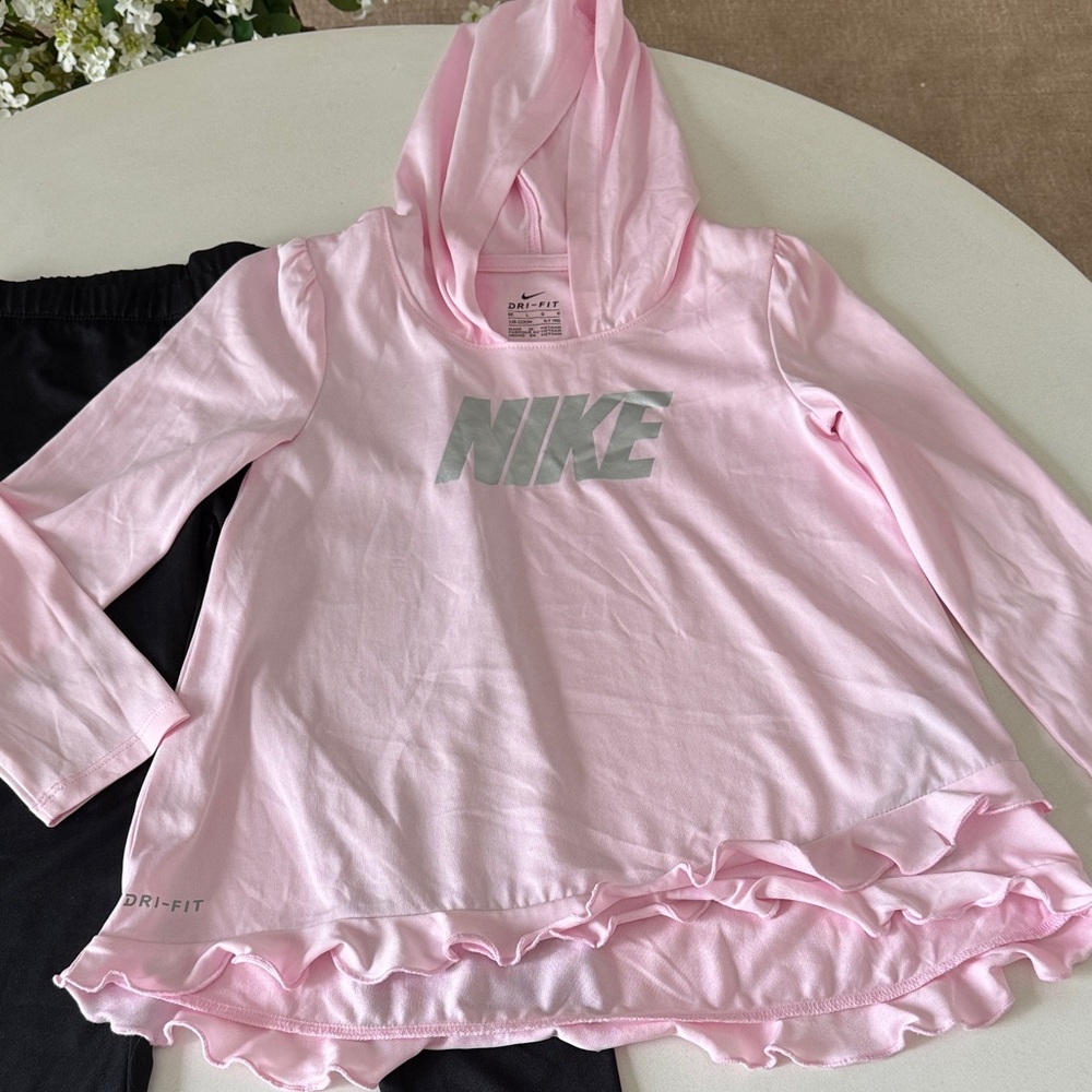Nike Kids Light Pink Set. Hoodie with Ruffle Hem and leggings. Size 6x - Picture 3 of 4